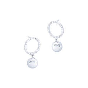 Srebrne kolczyki 925 Okręg Wisząca Kula cyrkonie