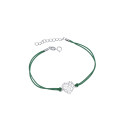 Srebrna bransoletka 925 zielona sznurkowa Ażurowe Serce II