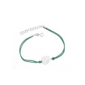 Srebrna bransoletka 925 Koniczynka Szczęścia sznurkowa zieleń