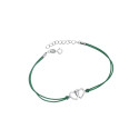 Srebrna bransoletka 925 Połączone Serca zielony sznurek