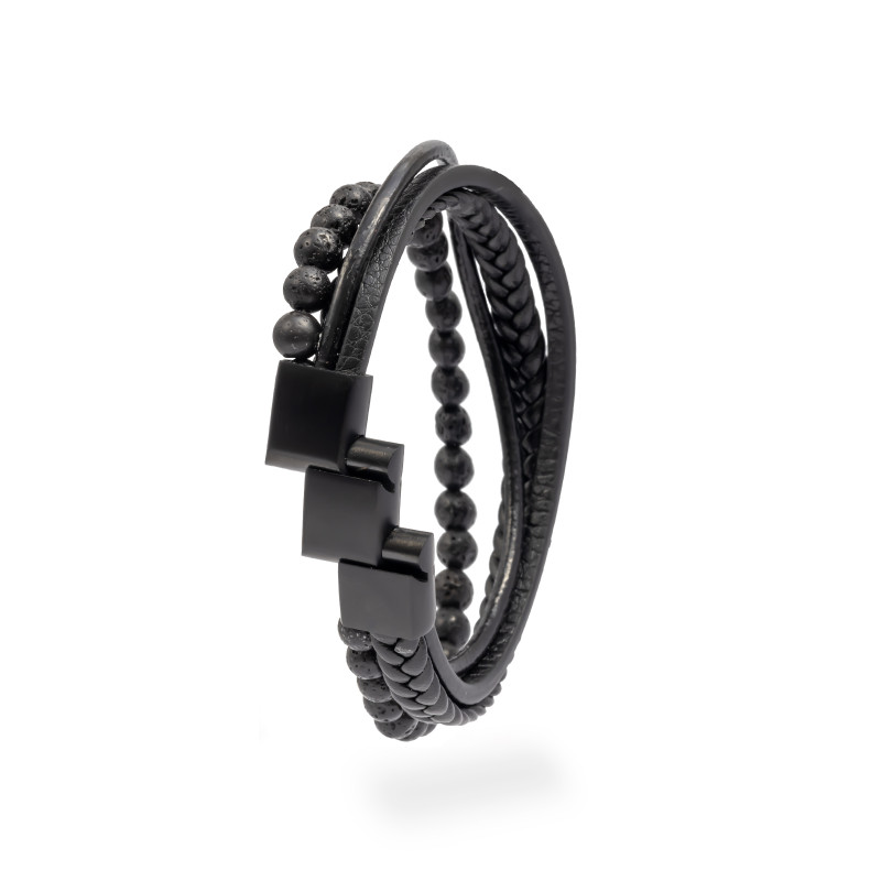 Bransoletka męska Warkocz Korale Pleciona Stal skóra