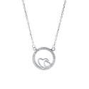 Srebrny Naszyjnik 925 Koniczynka Serce białe cyrkonie