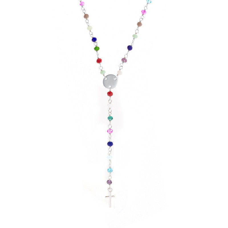 Srebrny Różaniec Kolorowe Koraliki Krzyżyk próba 925 mini