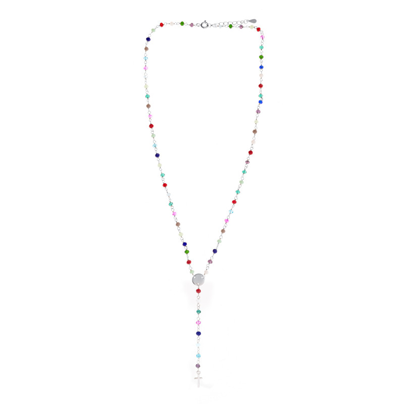 Srebrny Różaniec Kolorowe Koraliki Krzyżyk próba 925 mini