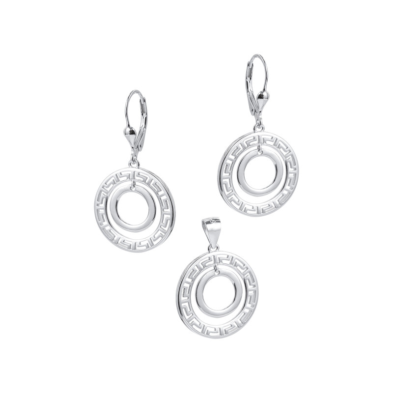 Srebrny 925 komplet kolczyki zawieszka Greckie Wzory
