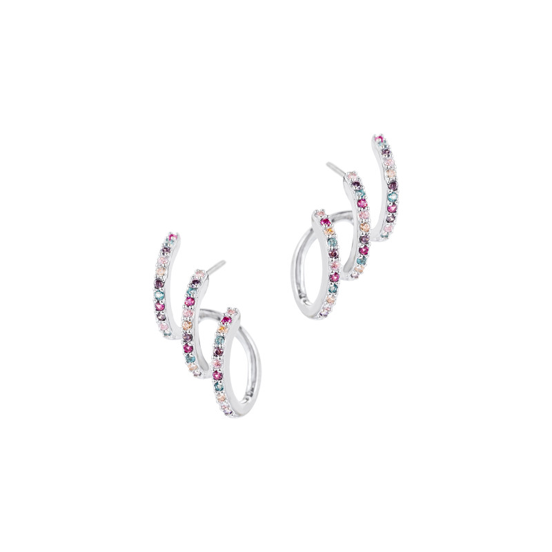 Srebrne Kolczyki 925 Spirale Cyrkonie kolory