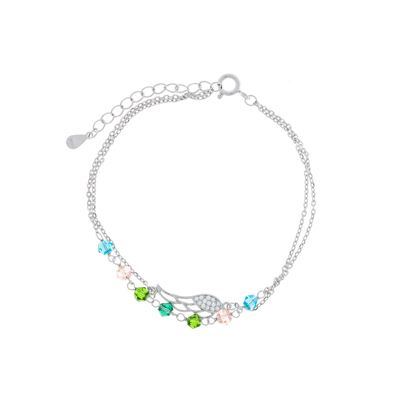 Srebrna bransoletka 925 Skrzydło kolorowe kamienie Prezent
