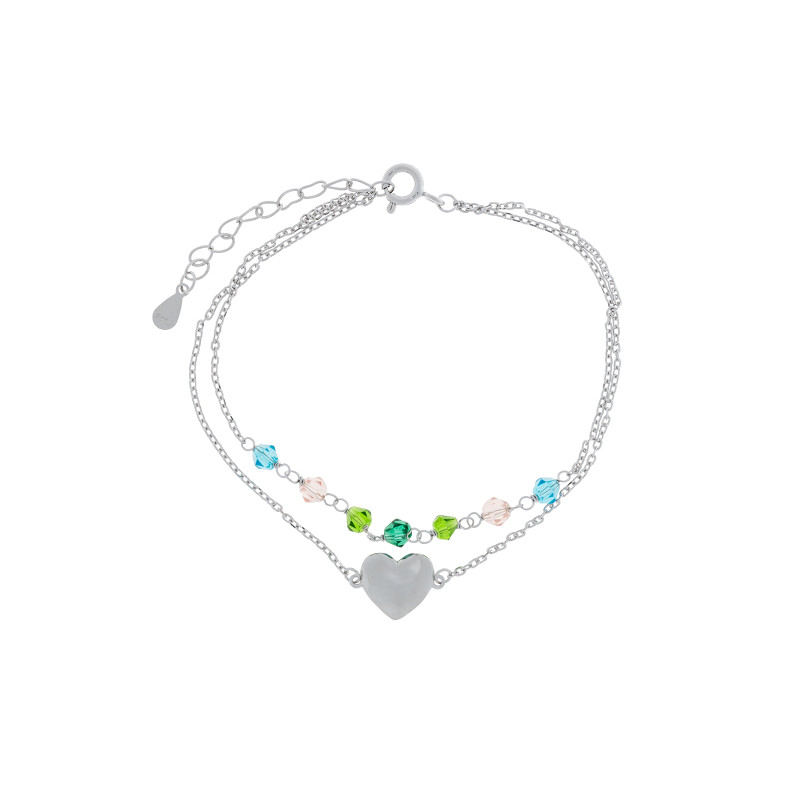 Srebrna podwójna bransoletka 925 Serce kolorowe koraliki Prezent