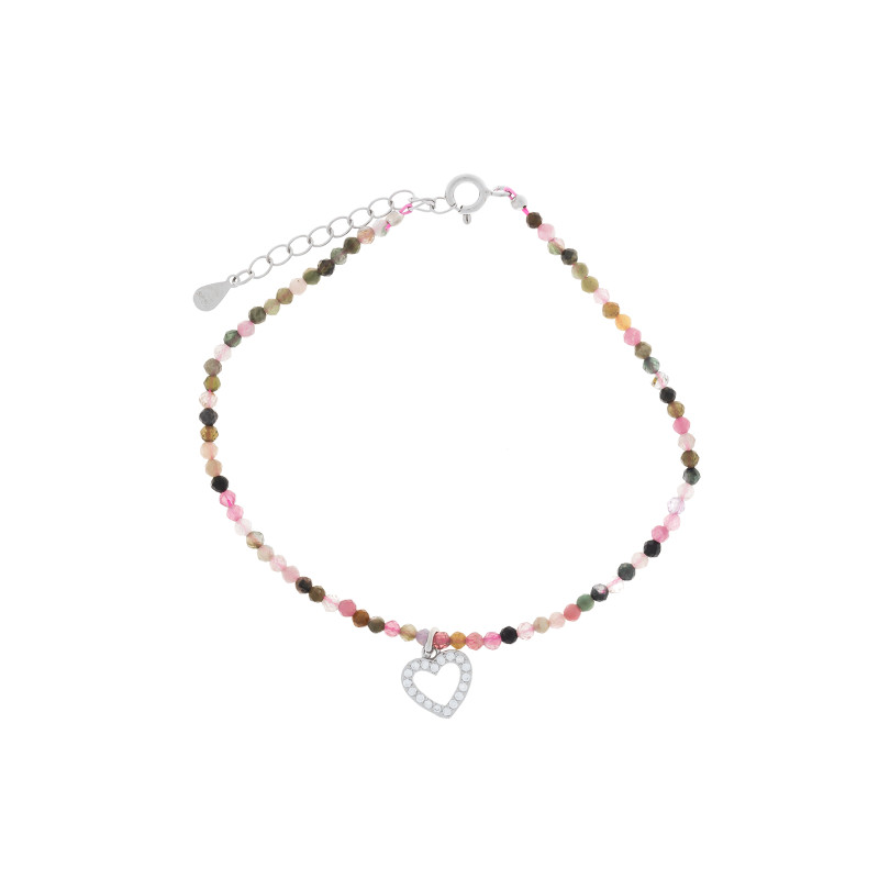 Srebrna bransoletka 925 Serce kolorowe koraliki Prezent