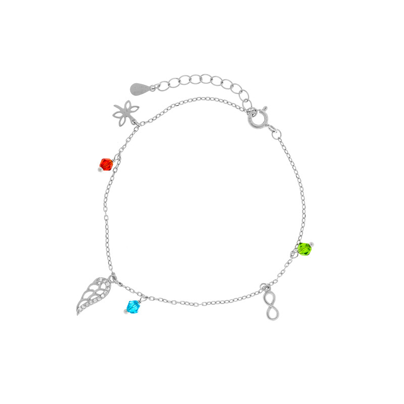 Srebrna bransoletka 925 Skrzydło Nieskończoność kolorowe koraliki