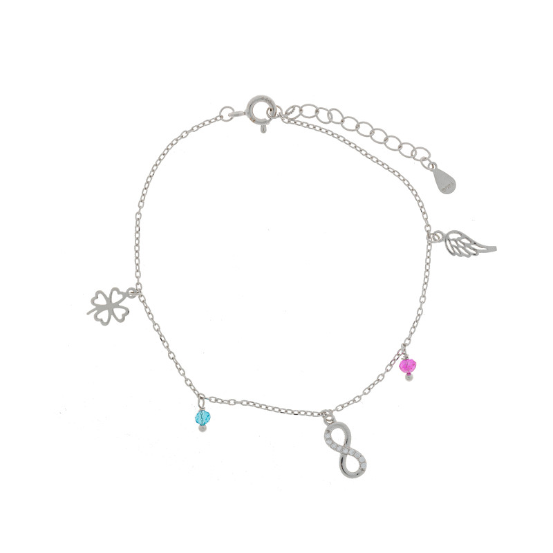 Srebrna bransoletka 925 Potrójne Szczęście kolorowe koraliki