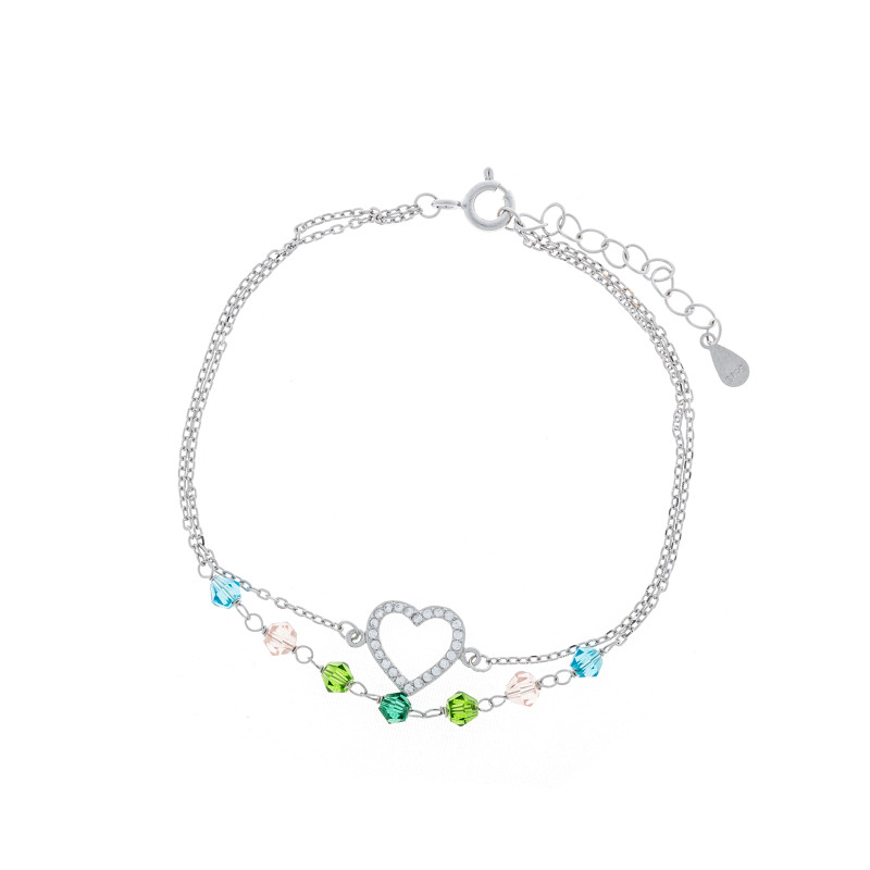 Srebrna bransoletka 925 Podwójne Szczęście kolorowe koraliki