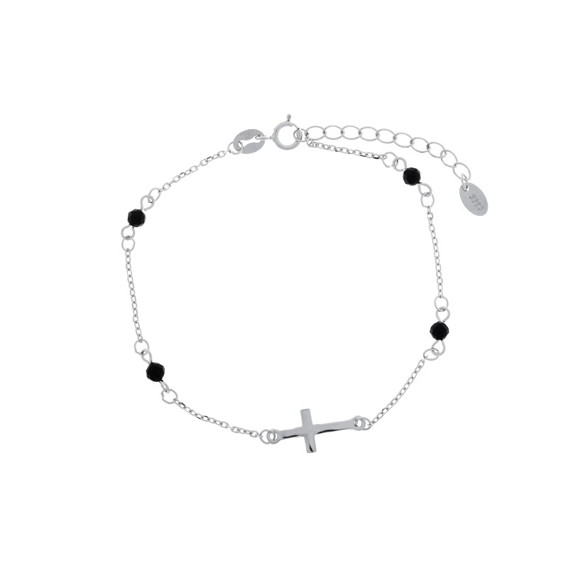 Srebrna bransoletka 925 Krzyżyk Onyks