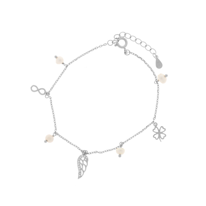 Srebrna bransoletka 925 Skrzydło Nieskończoność Perły