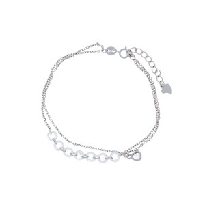 Srebrna podwójna bransoletka 925 Wiszące Cyrkonie Serce