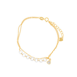 Srebrna pozłacana bransoletka 925 Wiszące Cyrkonie Serce