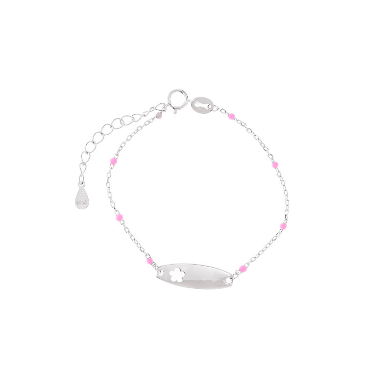 Srebrna bransoletka dziecięca 925 Blaszka Kwiatek PREZENT