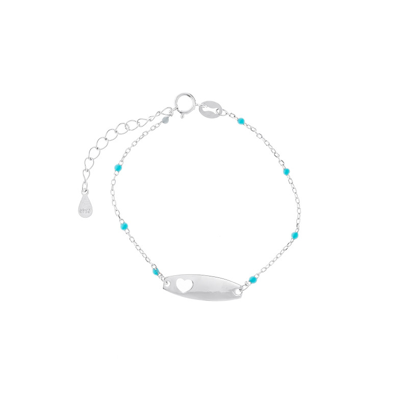 Srebrna bransoletka dziecięca 925 Blaszka Serce PREZENT