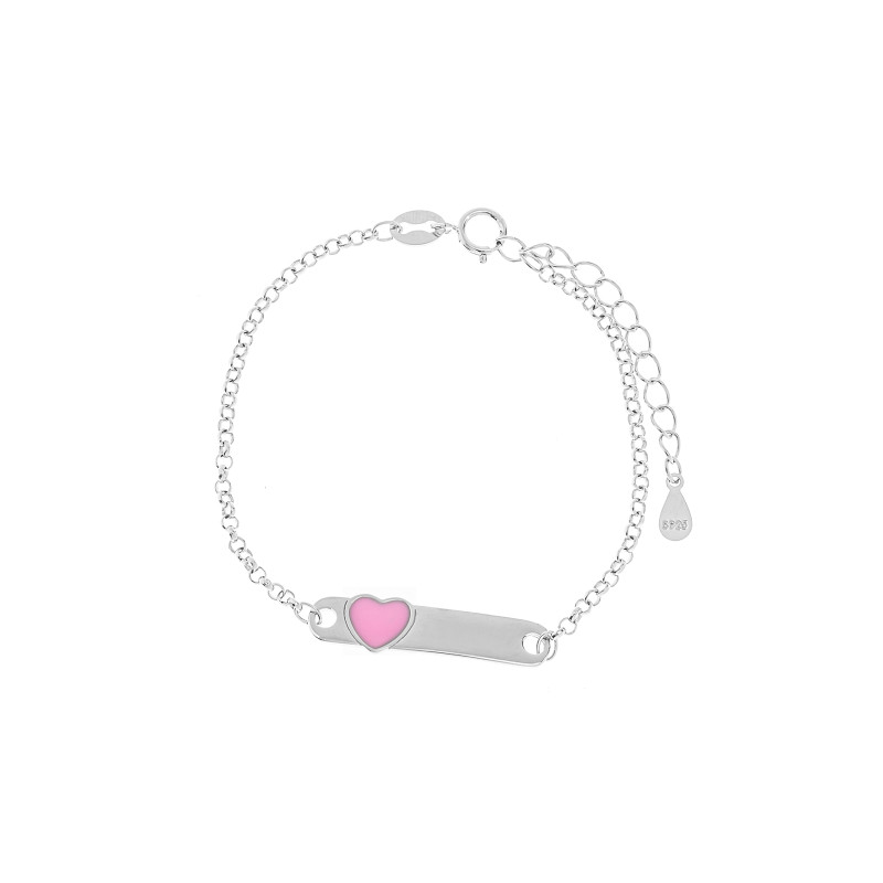 Srebrna bransoletka dziecięca 925 Blaszka Różowe Serduszko