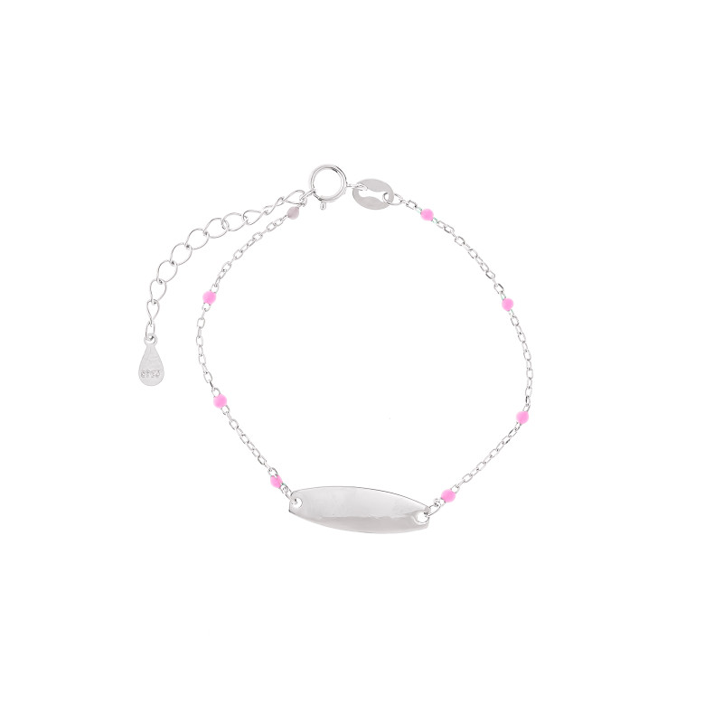 Srebrna bransoletka dziecięca 925 Blaszka Rożowe Koraliki