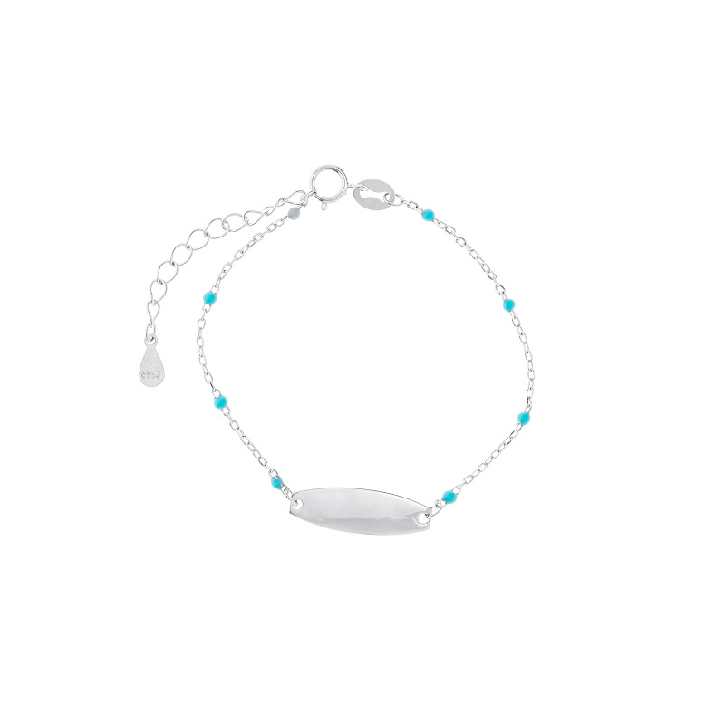 Srebrna bransoletka dziecięca 925 Blaszka Niebieskie Koraliki