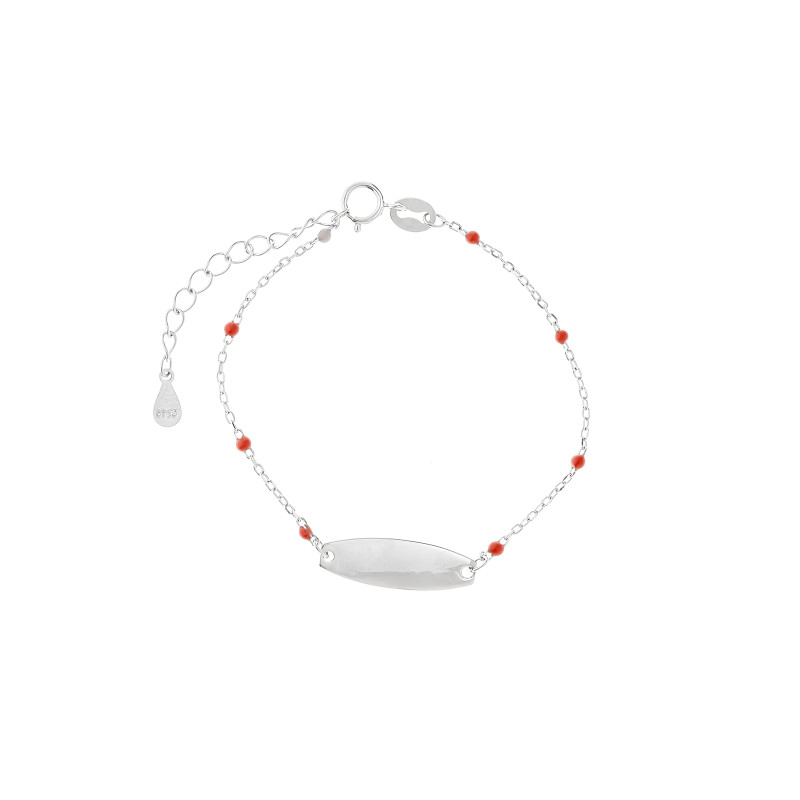 Srebrna bransoletka dziecięca 925 Blaszka Czerwone Koraliki