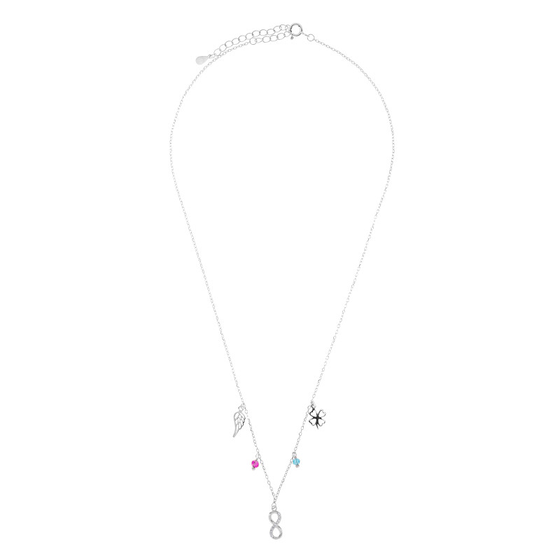 Srebrny naszyjnik 925 Potrójne Szczęście kolorowe koraliki