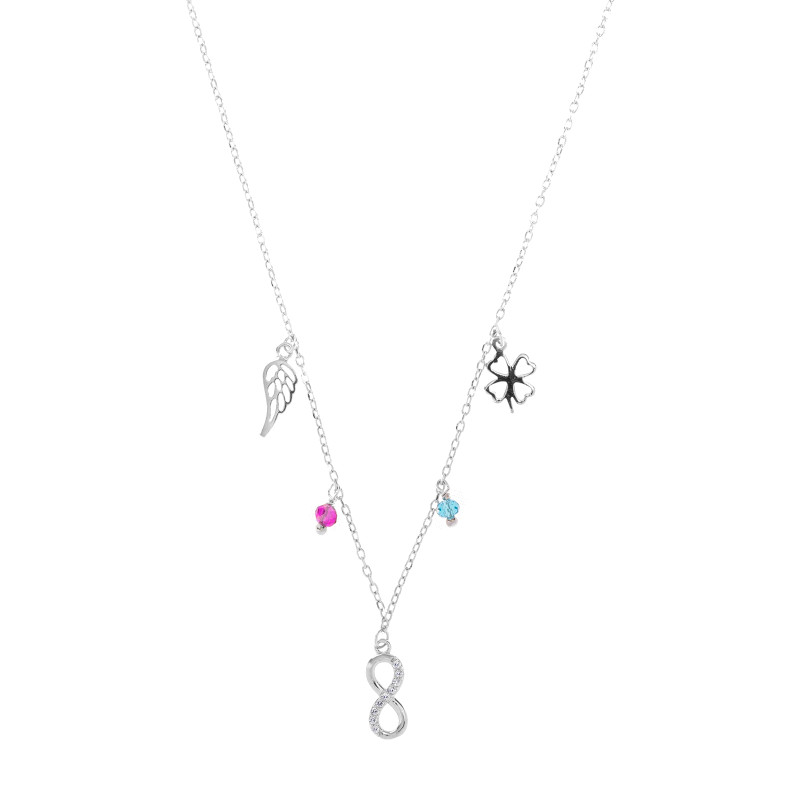 Srebrny naszyjnik 925 Potrójne Szczęście kolorowe koraliki