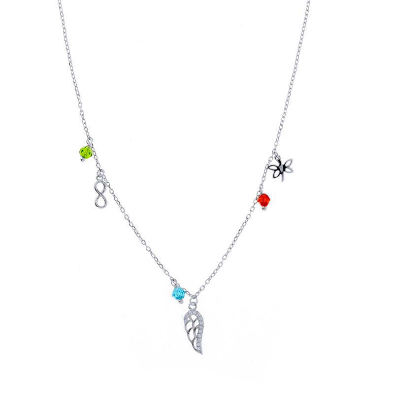 Srebrny naszyjnik 925 Skrzydło Nieskończoność kolorowe koraliki