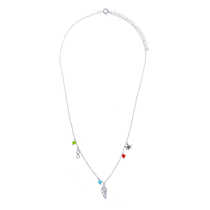 Srebrny naszyjnik 925 Skrzydło Nieskończoność kolorowe koraliki