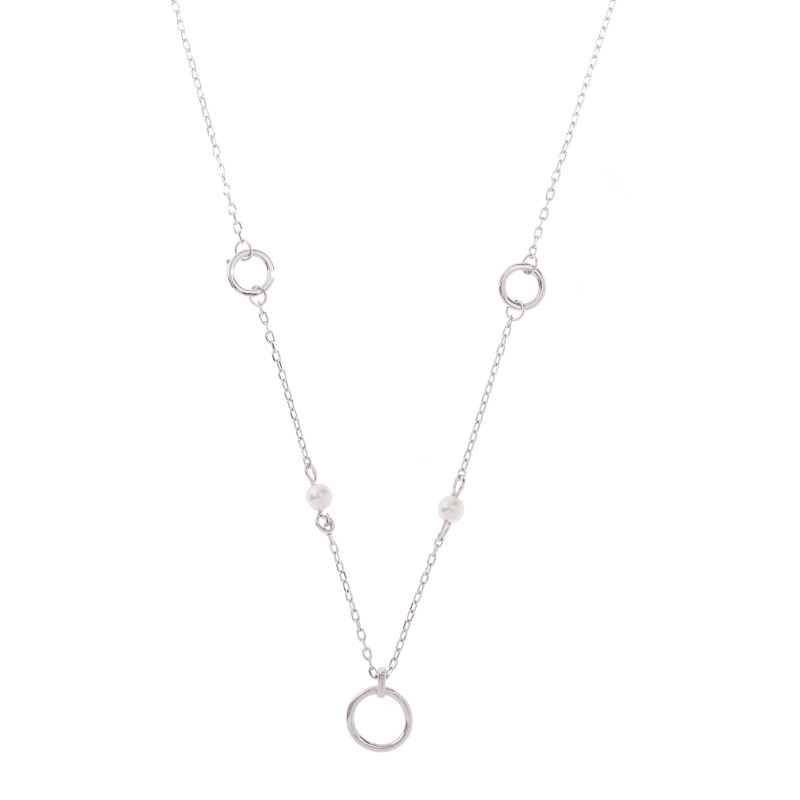 Srebrny naszyjnik 925 Okręgi Perełki