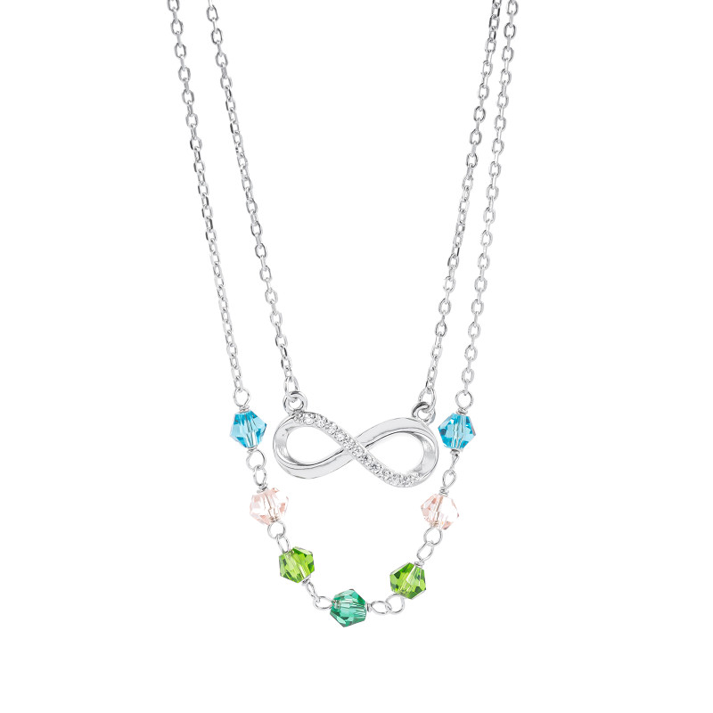 Srebrny naszyjnik 925 Nieskończoność Kolorowe Koraliki Cyrkonie