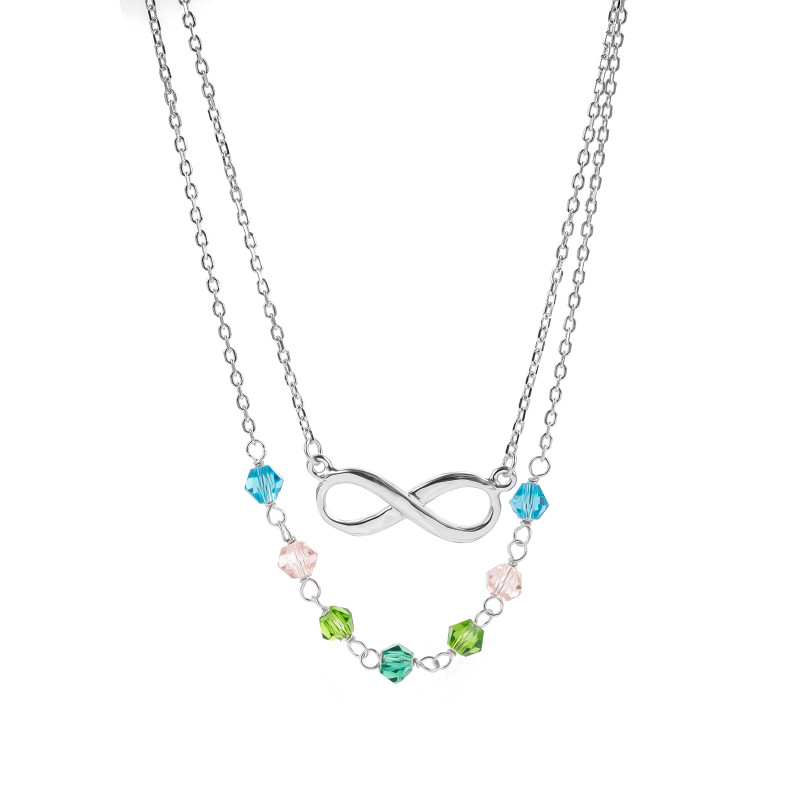 Srebrny naszyjnik 925 Nieskończoność Kolorowe Koraliki