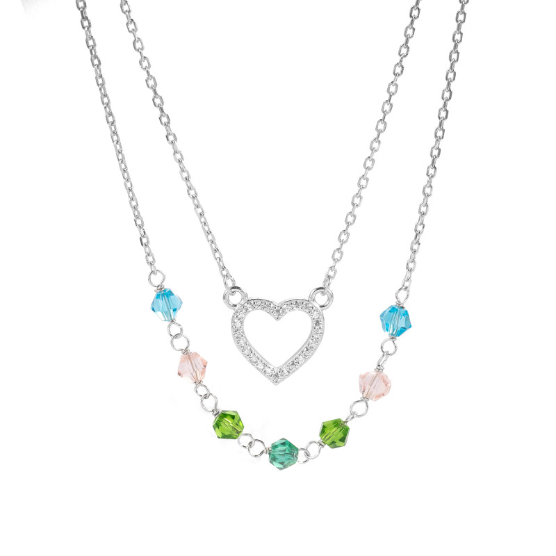 Srebrny naszyjnik 925 Serce Kolorowe Koraliki Cyrkonie