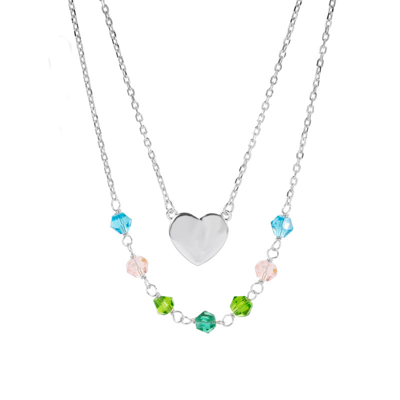 Srebrny naszyjnik 925 Gładkie Serce Kolorowe Koraliki