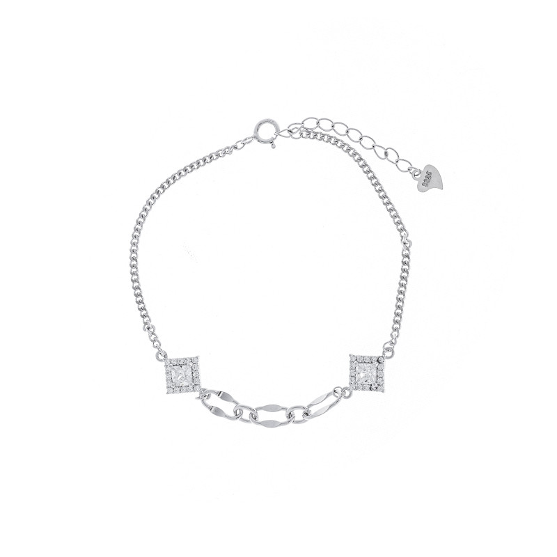 Srebrna bransoletka 925 damska Kwadraty Białe Cyrkonie