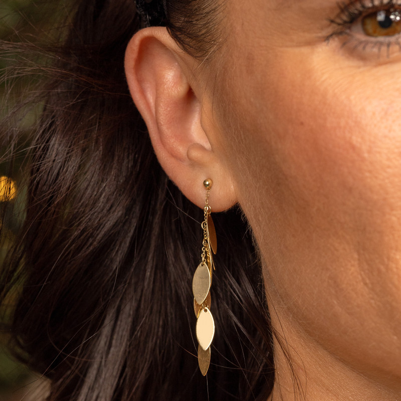 Złote kolczyki 585 wiszące listki