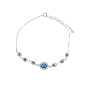 Srebrna bransoletka 925 Łezki Niebieskie Cyrkonie