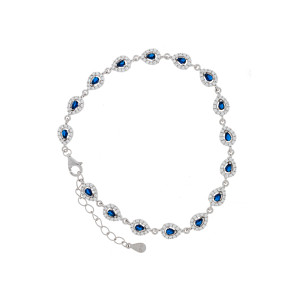 Srebrna bransoletka 925  Małe Łezki Niebieskie Cyrkonie