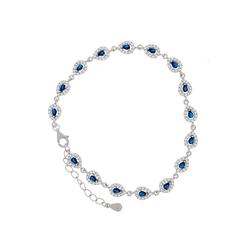 Srebrna bransoletka 925  Małe Łezki Niebieskie Cyrkonie