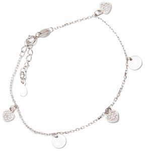 Srebrna Bransoletka damska 925 serduszka z kołami