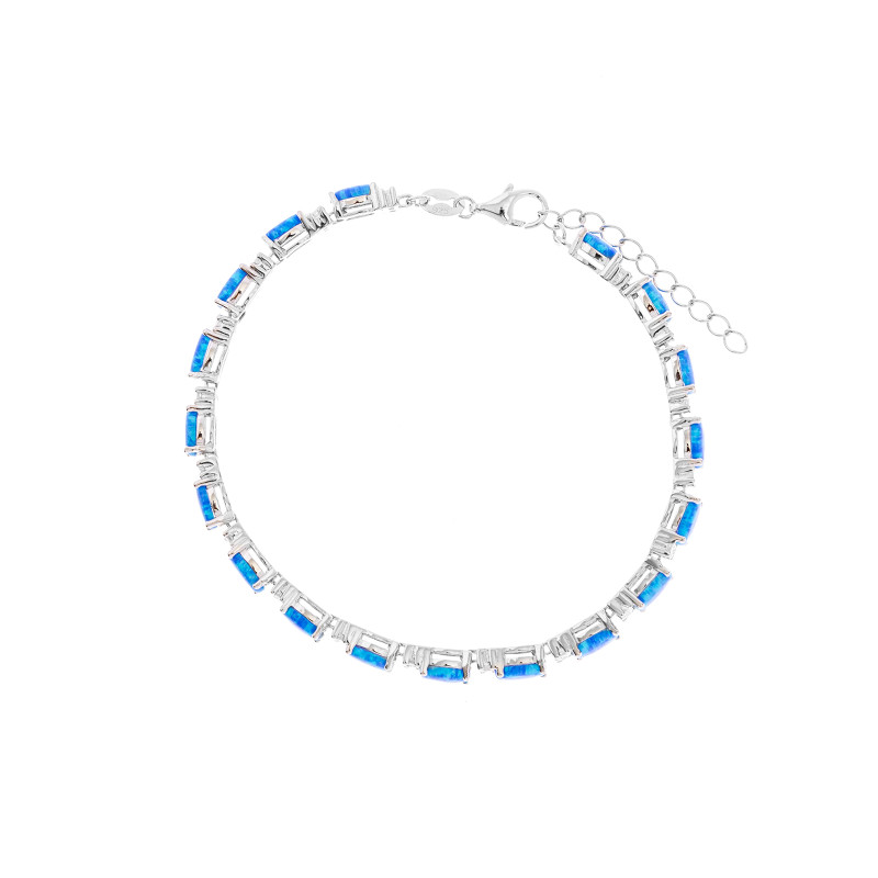 Srebrna bransoletka 925 Błękitne Opale Cyrkonie