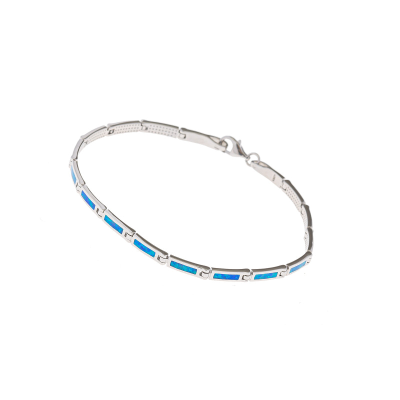 Srebrna bransoletka 925 Błękitne Prostokątne Opale