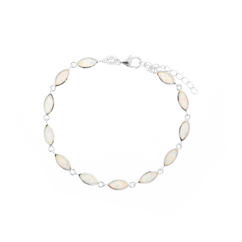 Srebrna bransoletka 925 Białe Łezki Opale