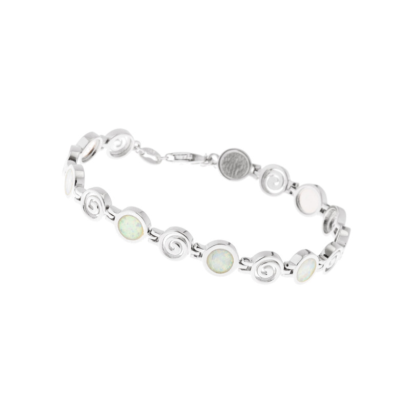 Srebrna bransoletka 925 Białe Okrągłe Opale