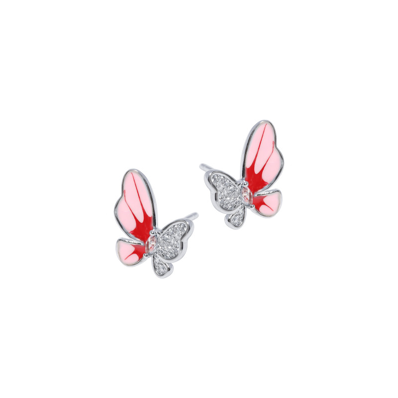 Srebrne kolczyki 925 Różowy Motyl dla małej damy i mamy
