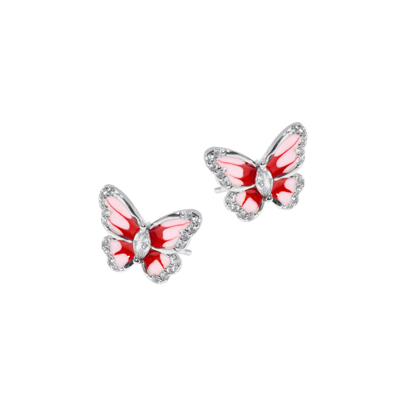 Srebrne kolczyki 925 Różowo-Czerwony Motyl dla małej damy
