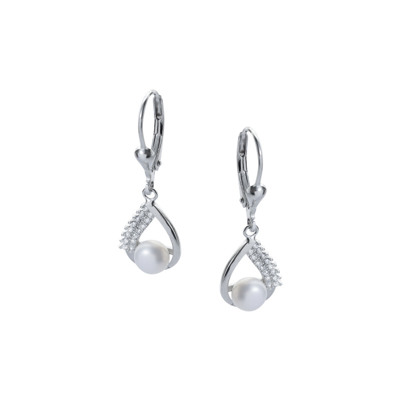 Srebrne kolczyki wiszące 925 Perła łezka cyrkonie
