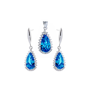 Srebrny komplet 925 Błyszcząca Elegancja niebieskie cyrkonie