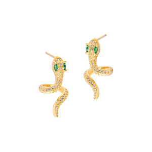 Srebrne Pozłacane kolczyki 925 Żmijka Green Eyes